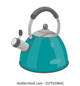 Whistling metal kettle. Kitchenware, cooking baking utensil isolated vector illustration. Modern kitchen tool flat icon. Cutlery and kitchen accessories