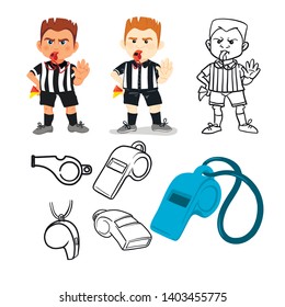 Whistling Soccer Referee Showing Stopping Hand During Match, Human Character Vector Illustration. Sport Hand Drawn Cartoon, Football Arbitrator, Whistle Icon Soccer Judge, Football Coach, Police Blow