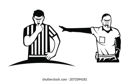 Whistling Soccer Referee Showing Stopping Hand During Match, Sport , Football Arbitrator, Whistle Icon Soccer Judge, Football Coach, Police Blow.