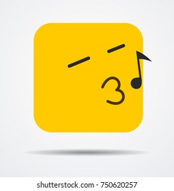 Whistling square emoticon in a flat design