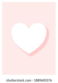 Whit heart shape with shadow on pink background.