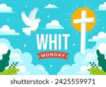 Whit Monday Vector Illustration with a Pigeon or Dove for Christian Community Holiday of the Holy Spirit in Flat Cartoon Background Design