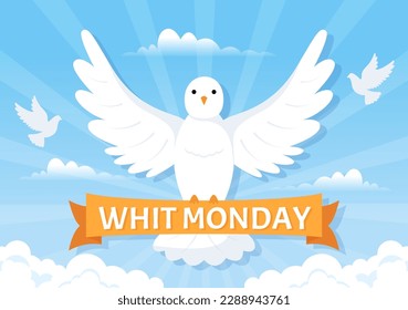 Whit Monday Vector Illustration with a Pigeon or Dove for Christian Community Holiday of the Holy Spirit in Flat Cartoon Hand Drawn Templates