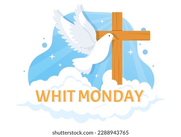 Whit Monday Vector Illustration with a Pigeon or Dove for Christian Community Holiday of the Holy Spirit in Flat Cartoon Hand Drawn Templates