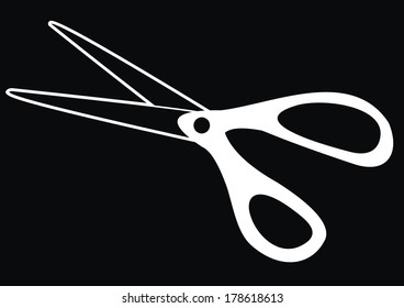 whit scissors , vector icon, black background,