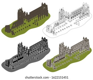 Whitby abbey in perspective view