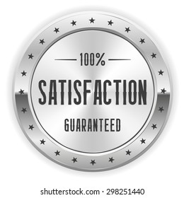 White 100 percent satisfaction badge with silver border