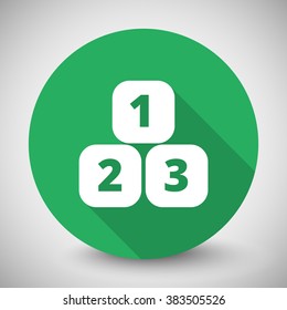 White 123 Blocks icon with long shadow on green circle