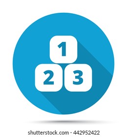 White 123 Blocks icon on blue button isolated on white