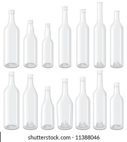 White 14 empty glass bottle set, each in separated layers.