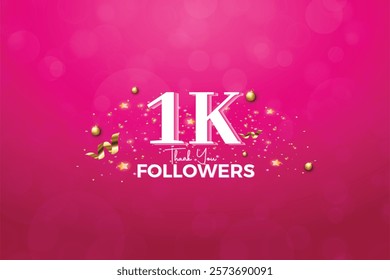 White 1K isolated on Pink background Thank you followers peoples, 1K online social group, 2K followers celebration template design 