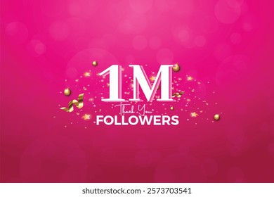 White 1M isolated on Pink background Thank you followers peoples, 1M online social group, 2M followers celebration template design 