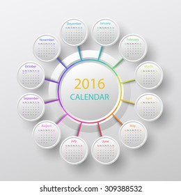 White 2016 year circle calendar infographic style