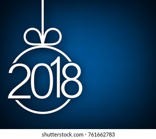 White 2018 New Year card on blue background. Vector paper illustration.