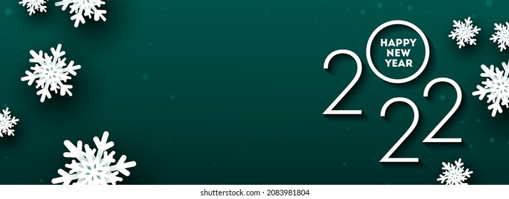 White 2022 happy new year elegan banner on dark green background