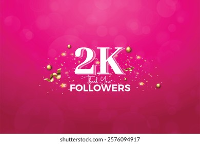 White 2K isolated on Pink background Thank you followers peoples, 2K online social group, 3K followers celebration template design 