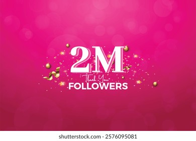 White 2M isolated on Pink background Thank you followers peoples, 2M online social group, 3M followers celebration template design 