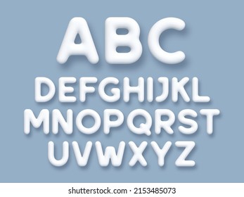 White 3d alphabet vector set. 3d realistic characters. Decorative elements for banner, cover, birthday or anniversary party, winter holidays.