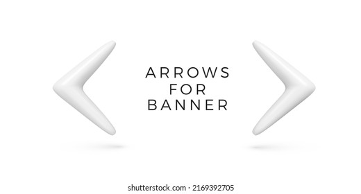 White 3D arrows for banner or other template. Render navigation arrow for app. Vector illustration