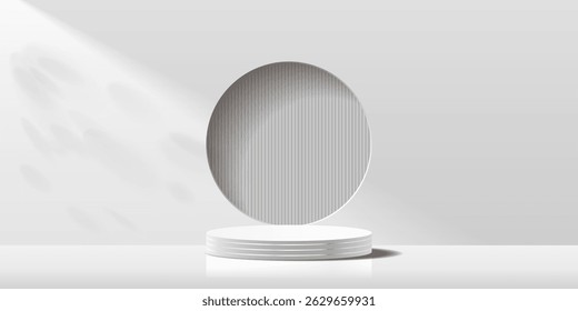 Fundo 3D branco com cilindro e buraco redondo na parede.