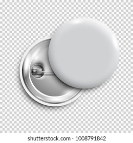 White 3d blank badge,round button,pin button isolated. Vector template,vector realistic illustration,mockup