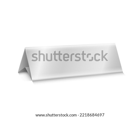 White 3d blank plate for reservation template. Wide triangular sign that place is occupied for private romantic party and event vector celebrations