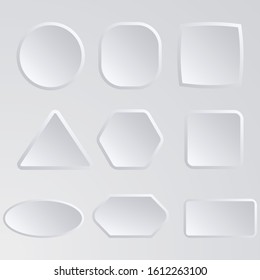 	
White 3d blank square and rounded button vector set. Button banner round, badge interface for application illustration