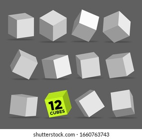 White 3d blocks or cubes isolated on dark grey background with Different angles vector illustration eps 10