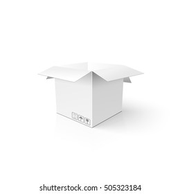 White 3D box. Clean opened carton package. Mockup template for your product.