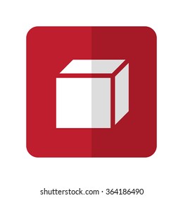 White 3D Box flat icon on red rounded square on white