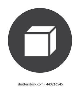 White 3D Box Icon On Black Button Isolated On White