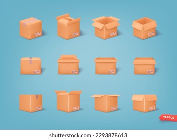 White 3d boxes set isolated on a blue background. Different shape cartoon boxes. Vector decoration element. 3D Web Vector Illustrations.