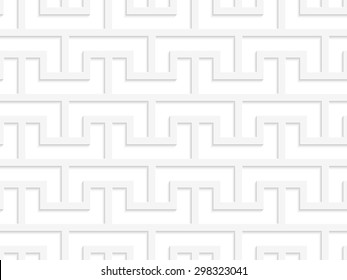 White 3D bracket grid.Seamless geometric background. Modern monochrome 3D texture. Pattern with realistic shadow and cut out of paper effect.