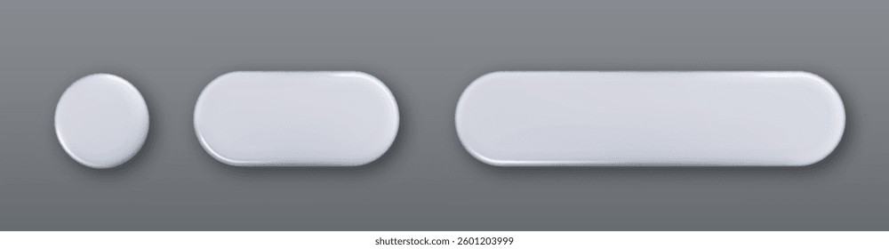 White 3d buttons set. Blank button with realistic shadow isolated Vector realistic UI UX design elements set
