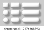 White 3d buttons set. Vector realistic UI UX design elements set
