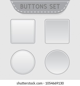 White 3d buttons. Square and round blank buttons. Vector illustration