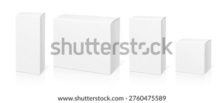 White 3D Cardboard Boxes Mockup. Realistic vector White Package Box. Template for your design. Square Packaging Boxes. 