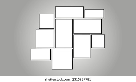 Coloquio de marcos de dibujos animados en 3d blancos espacios vacíos en un fondo degradado. Plantillas para fotografía, decoración e interior. Ilustración vectorial.