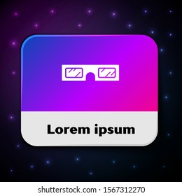 White 3D cinema glasses icon isolated on black background. Rectangle color button. Vector Illustration