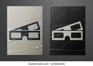White 3D cinema glasses icon isolated on crumpled paper background. Paper art style. Vector Illustration