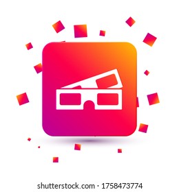 White 3D cinema glasses icon isolated on white background. Square color button. Vector Illustration