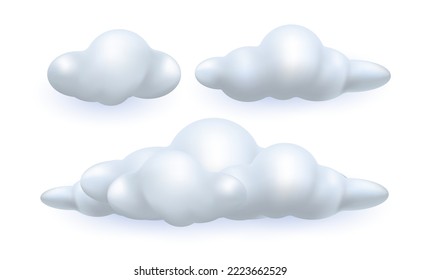 White 3d cloud isolated on a white background. 3d rendering of soft puffy and shiny clouds. 3d geometric shape vector illustration