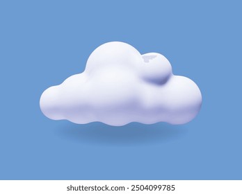 Weiße 3D-Wolke einzeln auf blauem Hintergrund. Nette Cartoon trendige flauschige Wolke Symbol in den blauen Himmel. 3d geometrische Form, Vektorgrafik