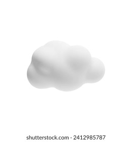 White 3d cloud vector icon. Cartoon weather forecast overcast symbol. 3D realistic meteorology design element plasticine or clay texture. Render soft round fluffy cloud isolated on white background