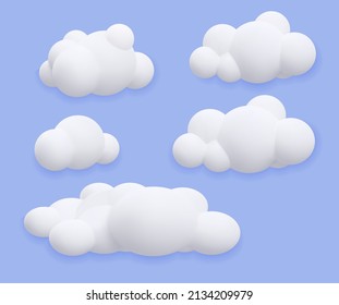 White 3d clouds. Background for text, stylish design for greeting and invitation cards. Heaven and dreams, heaven. Spring or summer season, presentation. Cartoon isometric vector illustration