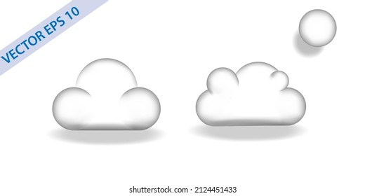 White 3d clouds set isolated on a transparent background.