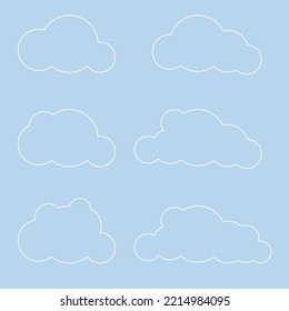 White 3d clouds set isolated on a blue background. Render soft round cartoon fluffy clouds icon in the blue sky. 3d geometric shapes vector illustration. Vector illustration