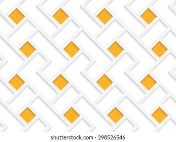 White 3D with colors orange squares.Abstract geometrical background. Pattern with cut out paper effect and realistic shadows.