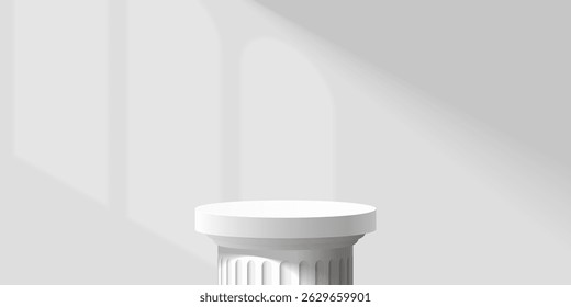 Coluna 3D branca com uma parede iluminada pelo sol atrás dela.