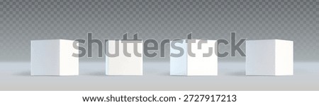 White 3d cube collection with various angle perspectives on transparent background. Minimalist square block set in different rotation and view for geometric mockup, product display or abstract design.